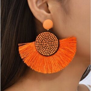 Vibrant Orange Tassel Earrings